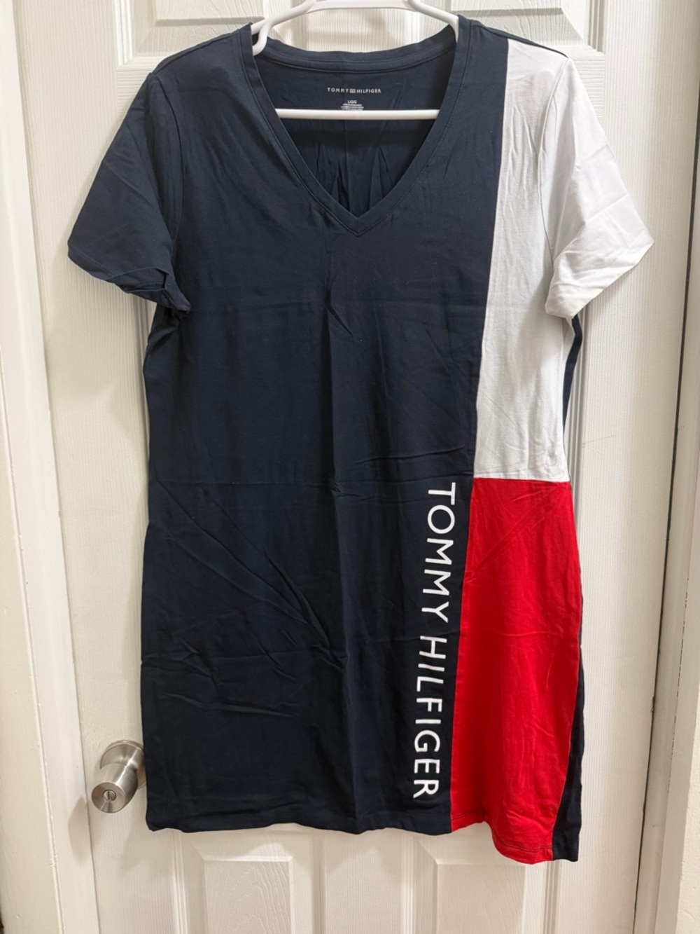 Tommy Hilfiger Navy White Red Colorblock V-Neck Mini Dress
